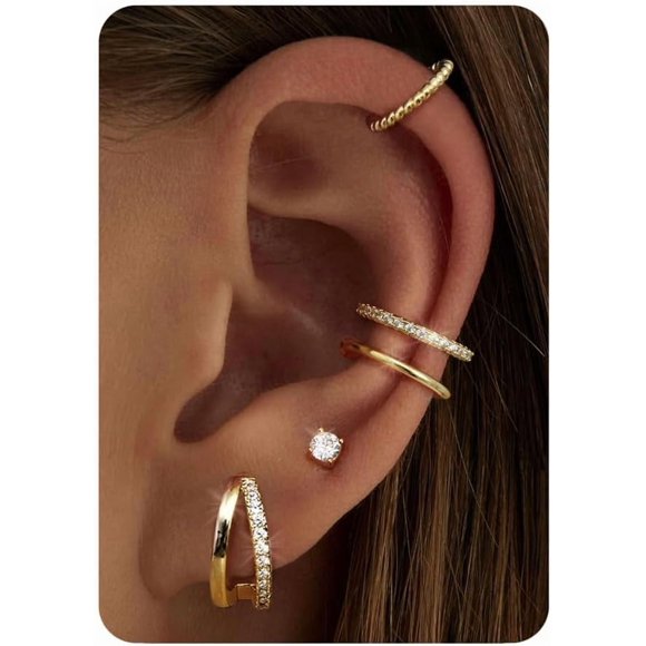 5 Pairs Gold Earrings for Women Hypoallergenic Surgical Steel Earrings for Sensitive Ears 14K Gold Hoop Earring Ear Cuffs Flat Back Earring Cartilage Tragus Helix Piercings for Women Jewelry
