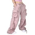 thumbnail image 1 of Women Cargo Pants  Low Waist Solid Loose Trousers with Pockets, 1 of 7