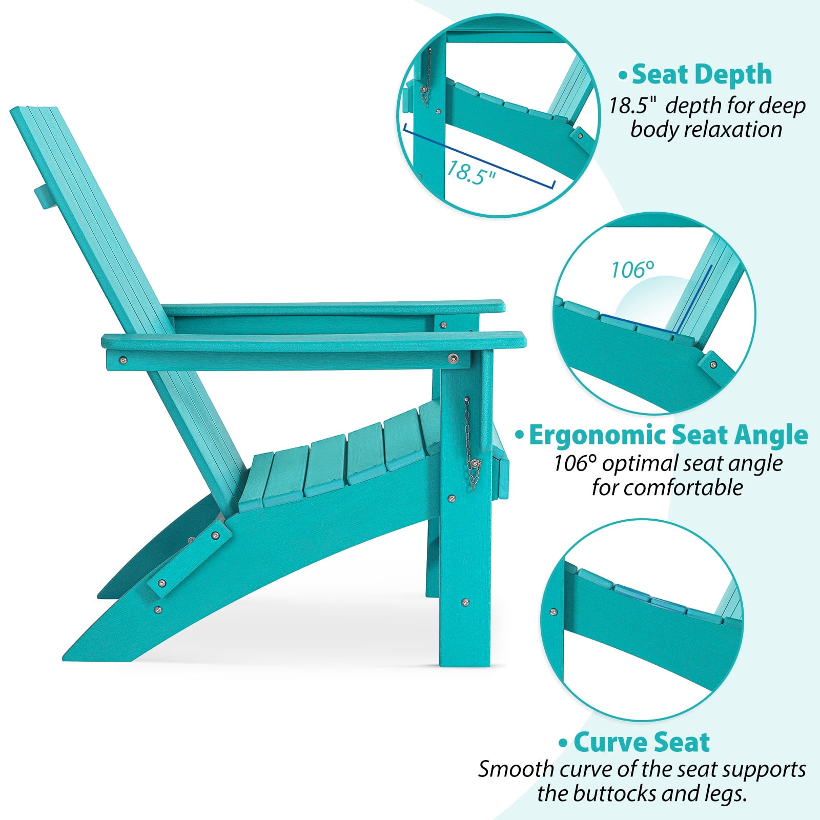 Garpans Folding Adirondack Chairs Set of 2 Weather Resistant Outdoor Adirondack Chair HDPE Outdoor Chair for Patio Front Porch Pool Garden Deck Fire Pit Outside, Turquoise