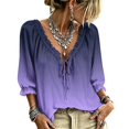 thumbnail image 2 of 3/4 Length Sleeve Womens Tops Dressy Casual Boho Blouses Summer V Neck 3/4 Sleeve Lace Up Blouses Ruffle Trim Casual Loose Flowy Dressy Shirts, 2 of 5