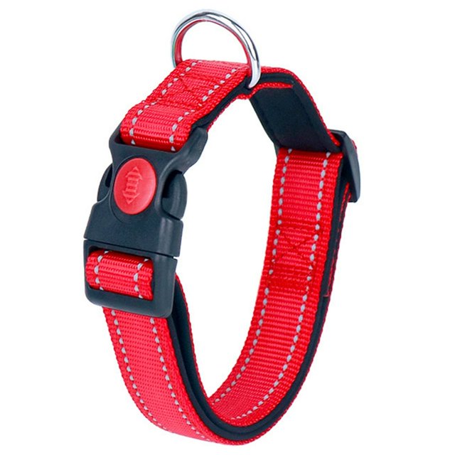 HLONK Adjustable Pet Neck Circle Reflective Strap Buckle Closure Lock Metal D-ring Reflective Padded Nylon Dog Collar for Small