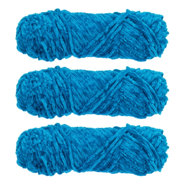 Unique Bargains Fil Chenille Polyester Bleu Lac, 3 Écheveaux