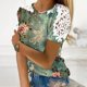 thumbnail image 4 of Camisas de Manga Corta para las Mujeres Impresión Cuello Redondo Suéter Encaje Camisa, Blusa de Verano Casual para las Mujeres, 4 of 5