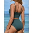 thumbnail image 6 of Sociala Women's High Waisted Ribbed Bikini Sets High Cut Bathing Suits Two Piece Sporty Cut Out Swimsuits, 6 of 8