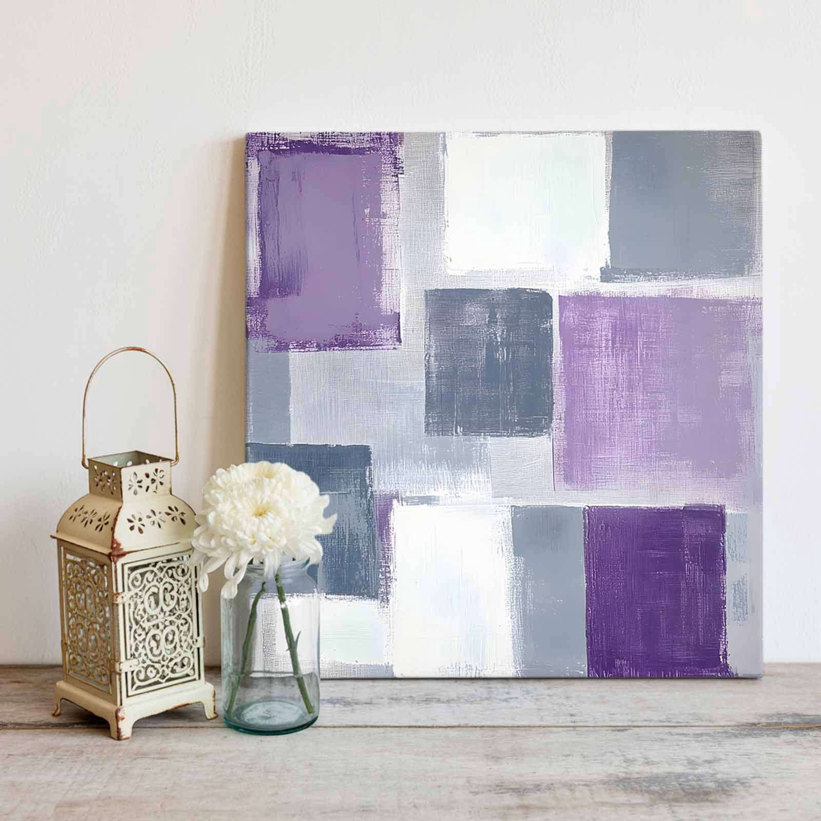 Grey Purple Canvas Wall Art, Graffiti Art Abstract Mottled Color Block Modern Framed Wall Decor Modern Artwork Prints Painting for Living Room, Bedroom, Kitchen & Cafe Decor 12x12 Inch