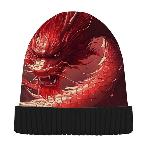 joogoo Dragon Cool Red Beanie Hats Cuffed Winter Warm Knit Thick Beanies