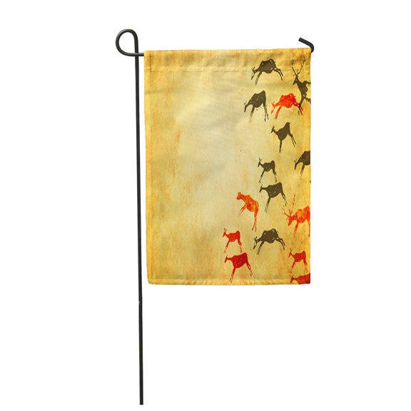SIDONKU Cave Drawings of The Primitive Person Neanderthal Aboriginal Painting Garden Flag Decorative Flag House Banner 28x40 inch