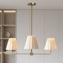 Classic Brass Chandelier with White Linen Shade, 36 Inch Chandelier, Unique Elegant Ceiling Mounted Light, Ceiling Light over Kitchen Island, for Living Room, Dining Room