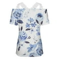 thumbnail image 5 of Giunmcul Summer Saving Cute Tops for Women Short Sleeve V-Neck Daisy Print T shirts Summer Sexy Lace Trim Cold Shoulder Strap Tunic Blouse Clearance Clothes, 5 of 5