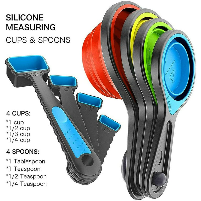 Foldable Silicone Measuring Cups and Measuring Spoons Set, Measuring Spoons  for Cooking Baking Dosing Dosing Aid 