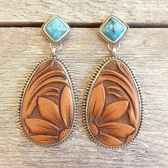 Ke1Clo Vintage Boho Turquoise Gemstone Drop Dangle Hooks Earrings for Wedding Engagement Bohemian Style