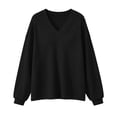 thumbnail image 5 of Otvok V‑Neck Loose Pullover Shirt, Women Waffle‑Textured Drop‑Shoulder Long‑Sleeve Casual Top, 5 of 7