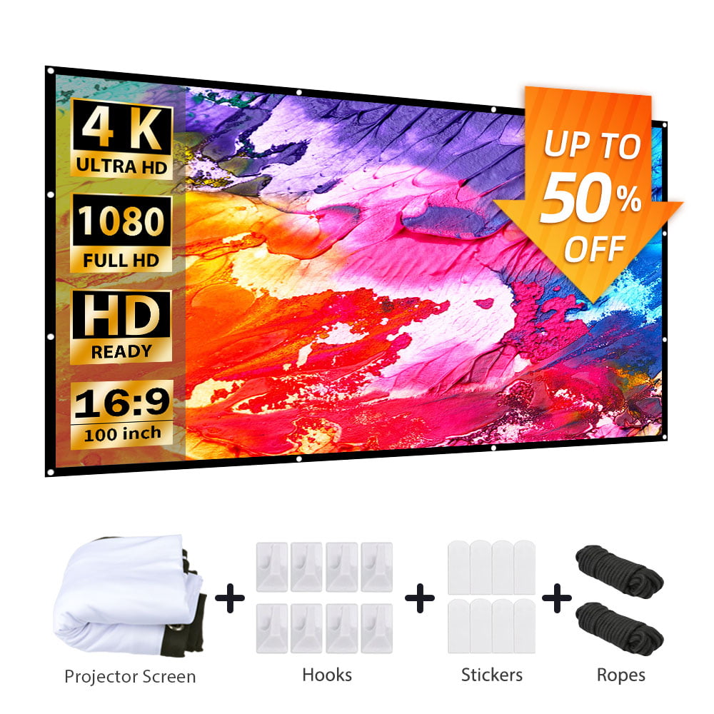LEANO HD Projector Screen Portable Folding Anti-Crease Indoor Outdoor Projector Movies Screen for Home 60 72 84 92 100 110“”120“133”