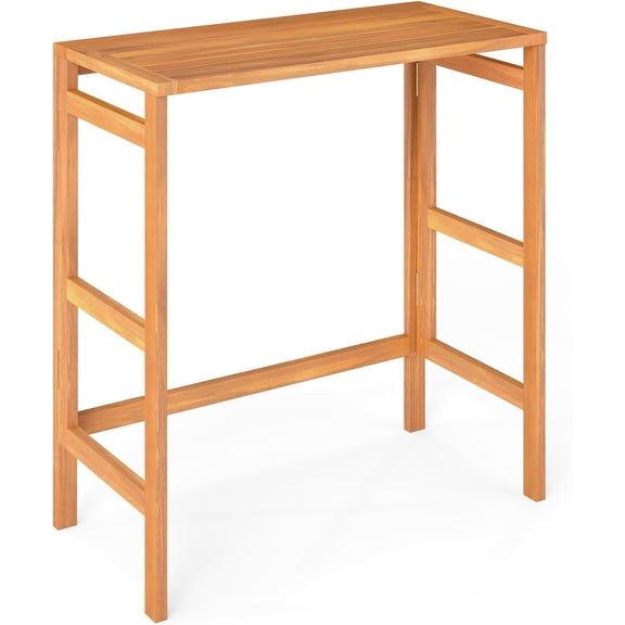 Happyyeah Acacia Wood Outdoor Folding Bar Table, Patio Rectangle Counter Height Pub Table with Slatted Tabletop, for Balcony, Backyard Garden and Poolside