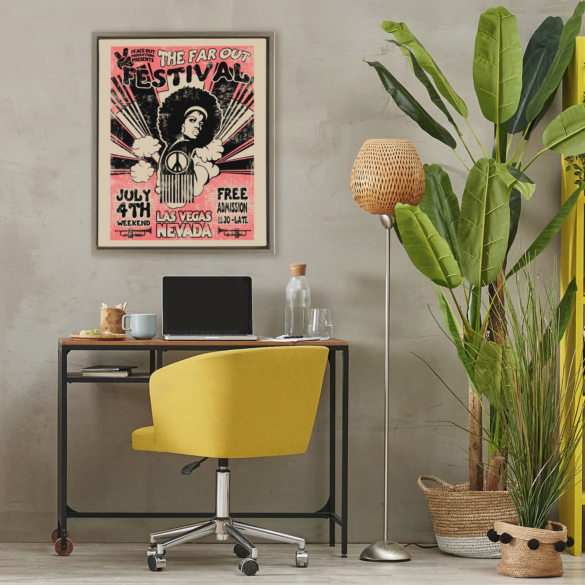 Stupell Industries Retro Far Out Festival Poster Brown Framed Floater Canvas Wall Art, design by Ali Chris