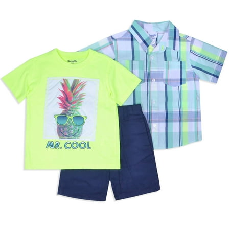 Bra Boy Short Set - Baby Toddler Boy Short Sleeve Woven Shirt, T-shirt & Twill Shorts, 3pc Outfit Set