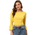 thumbnail image 1 of Unique Bargains Blouse Évasée à Manches Longues pour Femmes avec Nœud dans le Dos Crop Top de Fête, 1 of 5