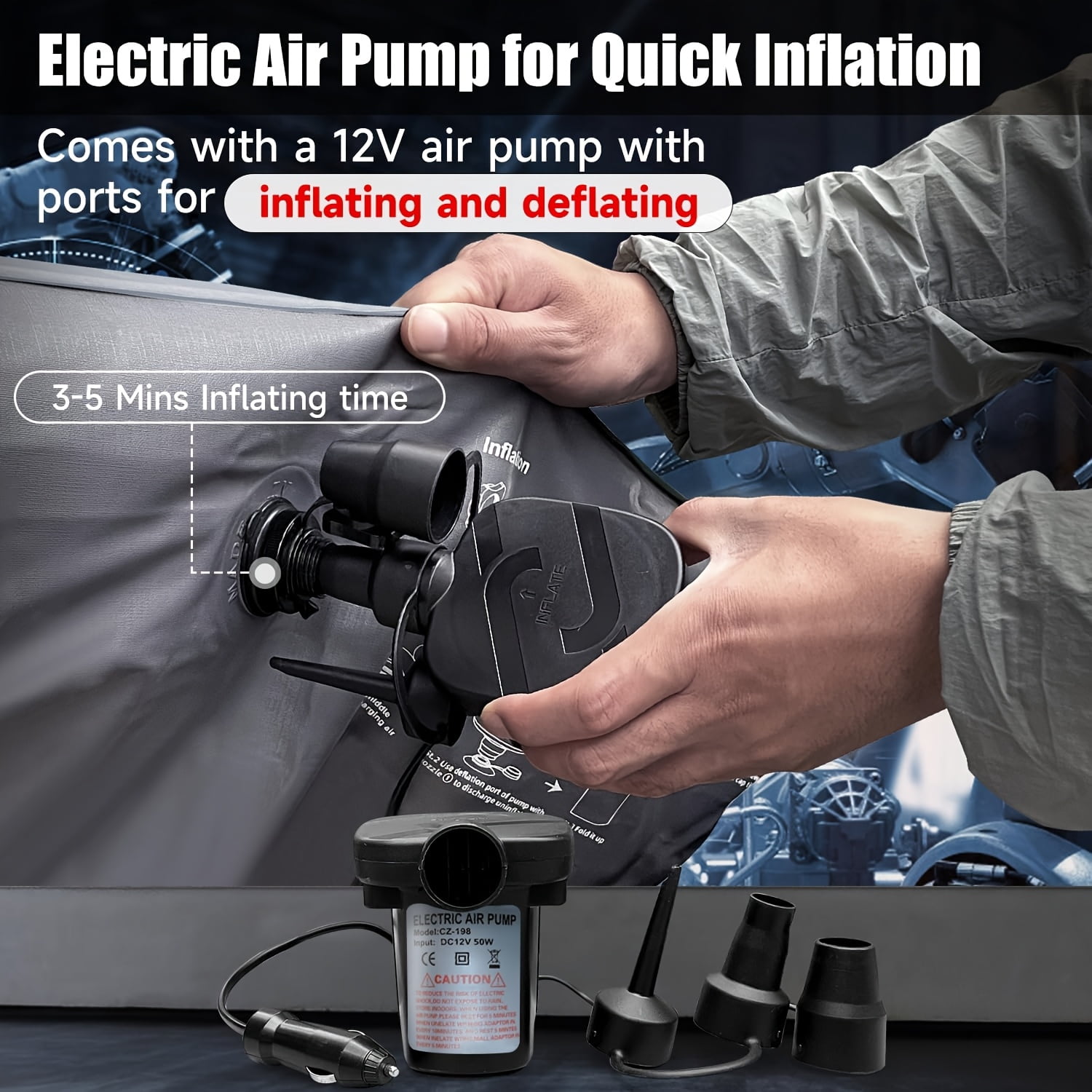 Inflatable Mattress for Car & Truck Back Seat, Portable Vehicle Air Bed for SUVs MPVs, Includes 2 Pillows, Ideal for Camping Road Trips Car Journeys Backpacking Hiking Outdoor Activities