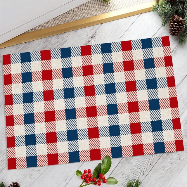 Aedtie Carpet,Polyester Carpet,Independence Day Doormat Rustic American Patriotic Gnomes and Flag Colorful Floral Indoor Doormat 4 of July Patriotic Floor Mat Low Profile Rug for Home Office