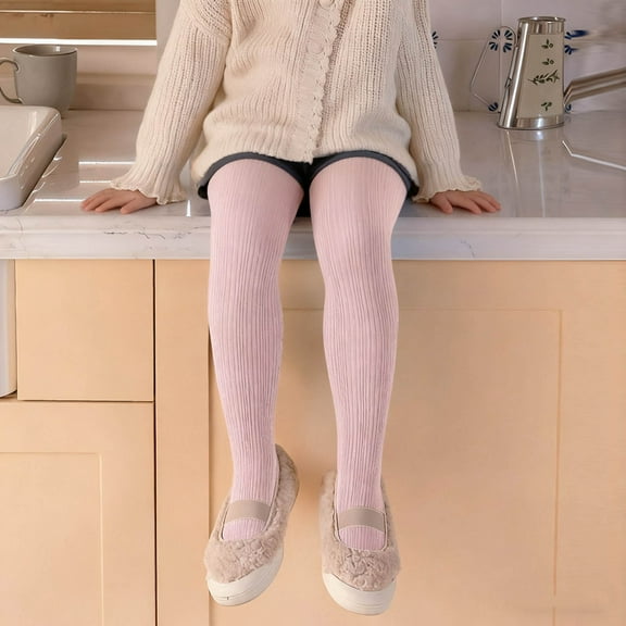 FAIWAD Girls Cable Knit Leggings Solid Color Stretchy Footed Tights School Uniform Pantyhose Pants