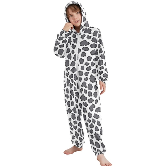 JOOGOO Gray Leopard Pattern Unisex Onesie Pajamas Jumpsuit Kids One-Piece Hooded Sleepwear 7-8T