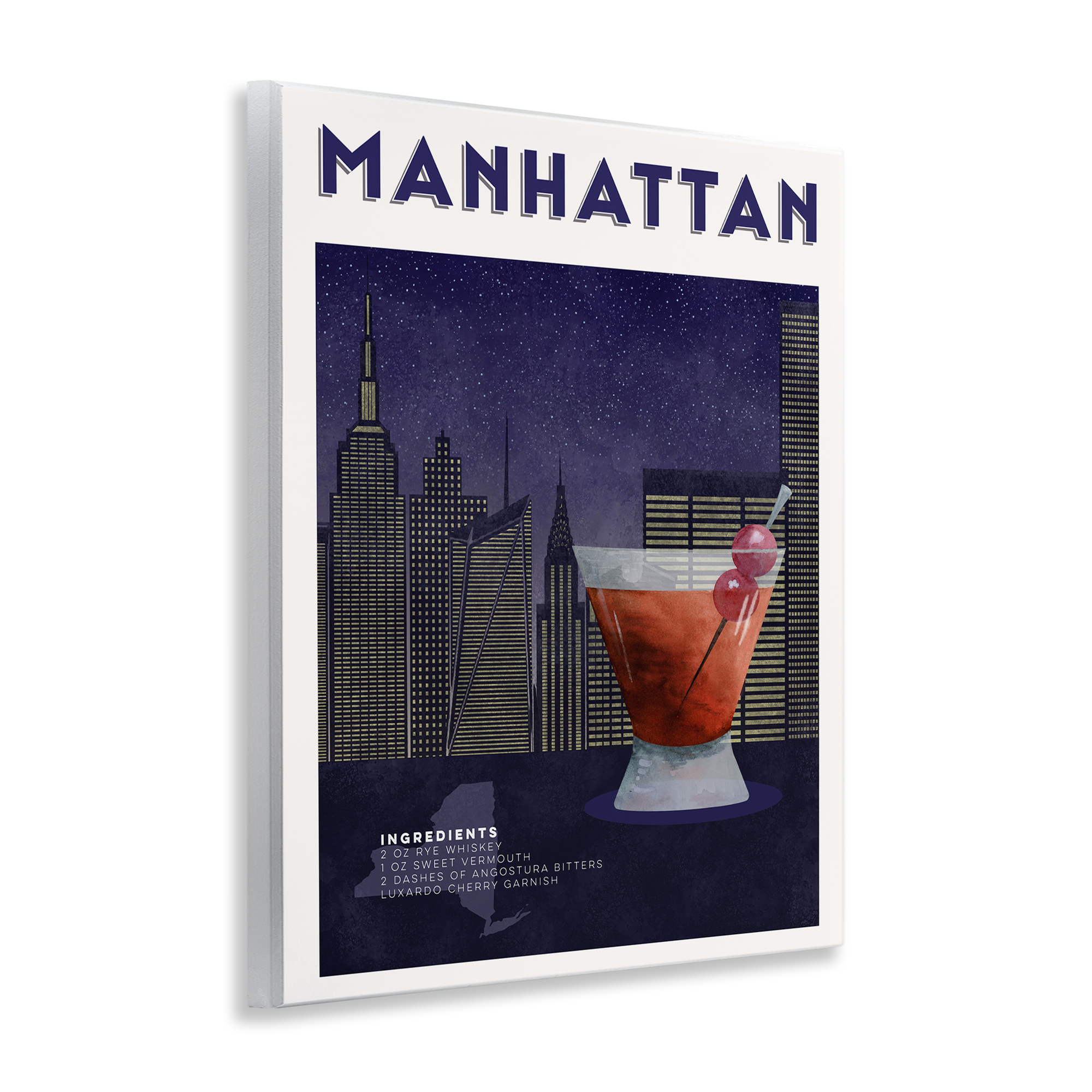 Retro Manhattan Cocktail Cityscape Wall Plaque Art, design by Brett Blumenthal