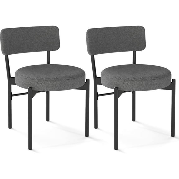 WSSYzyzf Boucle Dining Chairs Set of 2 Upholstered Kitchen Chairs with Curved Backrest and Padded Seat, Modern Accent Armless Side Chairs with Metal Legs for Dining Living Room Gray black