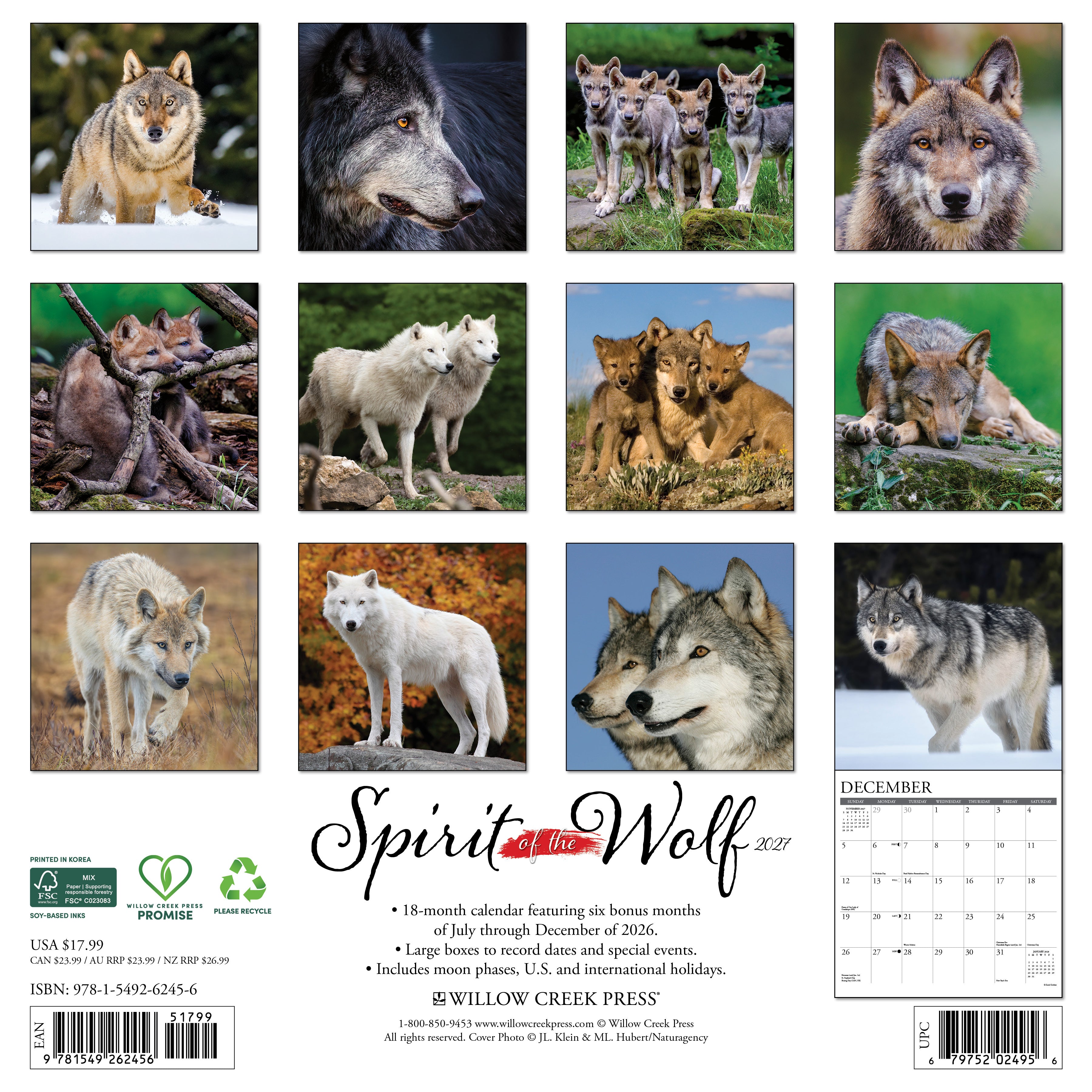Willow Creek Press, Spirit of the Wolf 2027 Wall Calendar