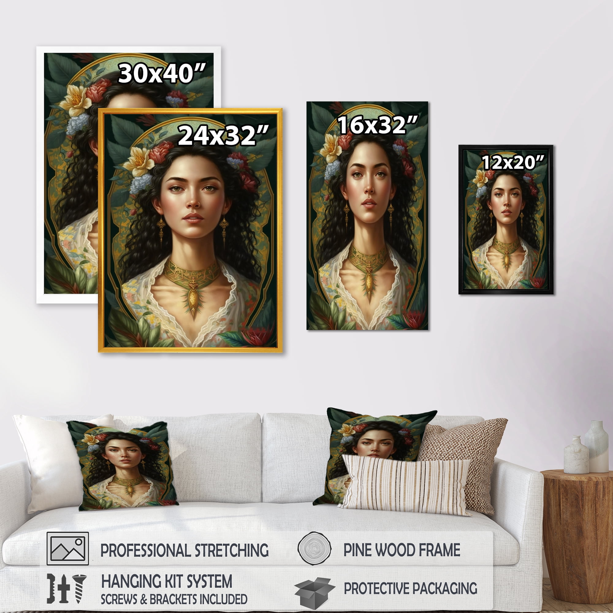Designart Beautiful Woman With Floral In Hair Canvas Wall Art