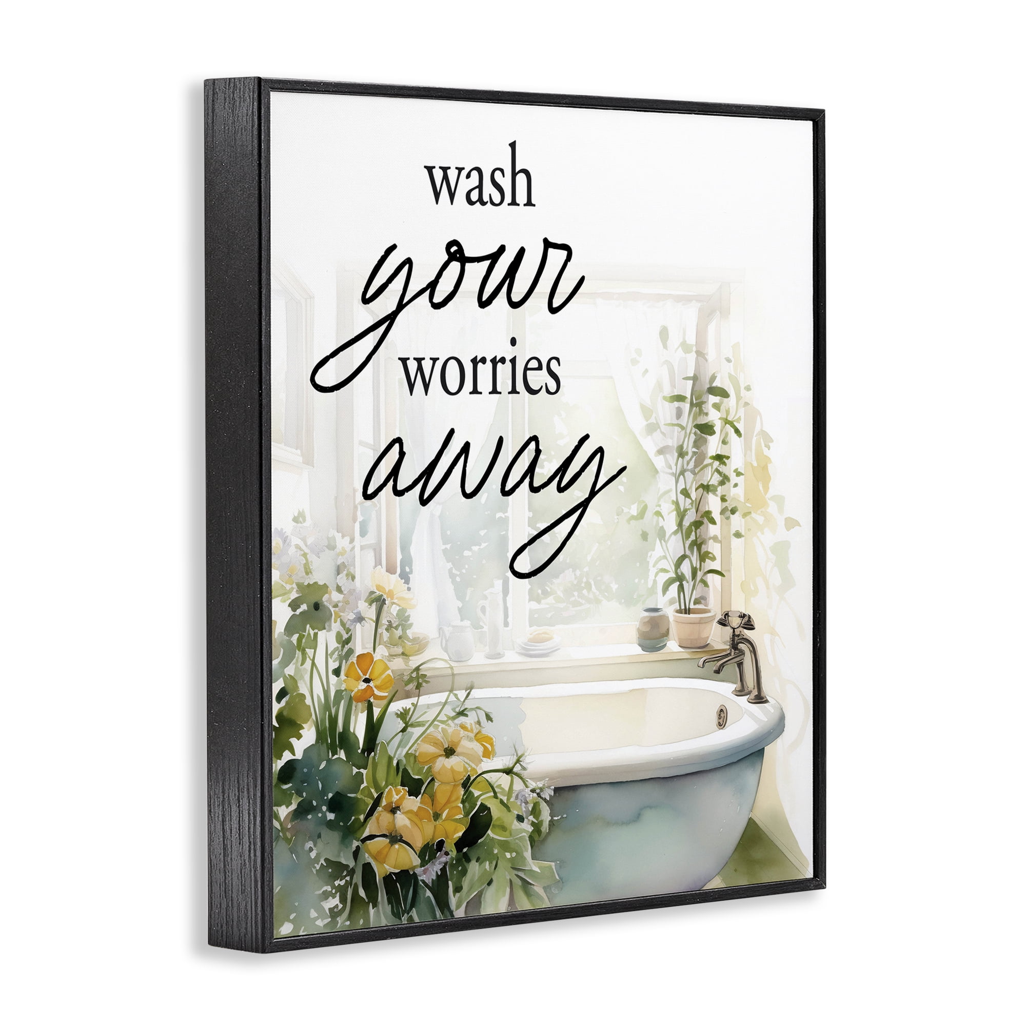 Wash Worries Away Sunlit Bath Black Framed Giclee Art, design by Lettered and Lined