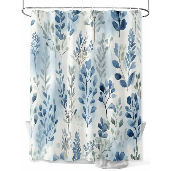 Fsddascl Blue Botanical Shower Curtain Set - 48" x 72" Washable Bathtub Curtain with 12 Hooks, Pastoral Spring Summer Leaf Waterproof Fabric Stall Shower Curtains for Bathroom/Bathtub Décor