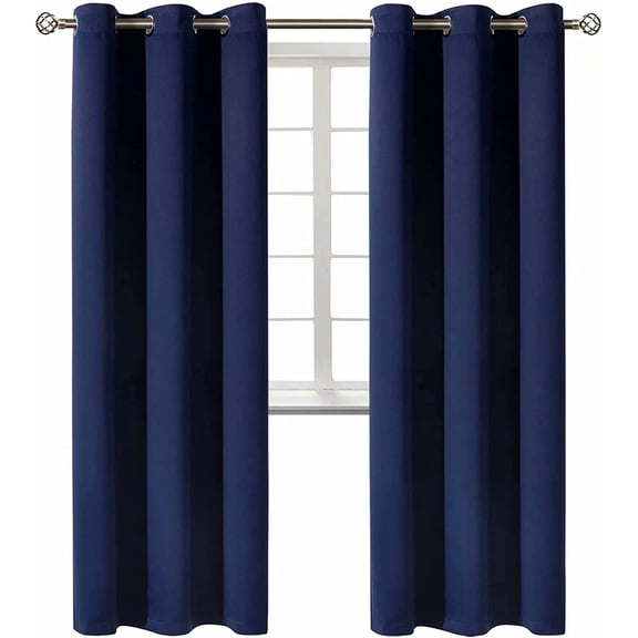 2-panels K68 navy blue color 100 % blackout thermal light blocking drapes for sliding patio window curtain top grommets noise reducing 37" wide X 84" length each panel