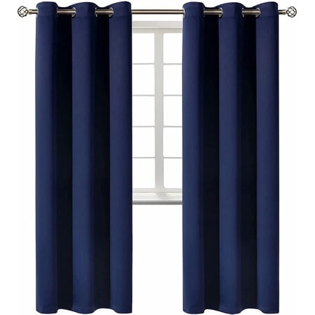 Blackout window curtain for living room / bedroom drapes divider room panel thermal grommet Set of 2 panels 37 by 84 inch NAVY color