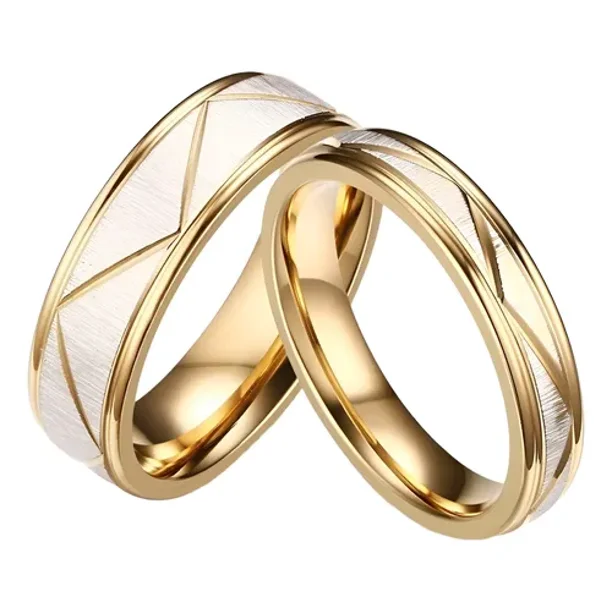 Par De Anillos Compromiso Dorados Acabado Matte Acero Inox
