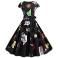 thumbnail image 2 of CEHVOM Robe Vintage de Noël pour Femmes, Bandage, Imprimé Rétro, Manches Courtes, Soirée, Col Rond, Fête, Bal, 2 of 8