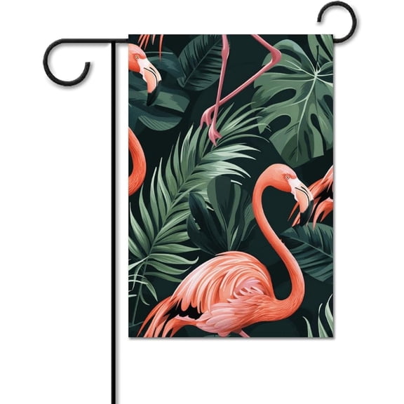 Summer Flamingo Garden Flag Double Sided Tropical Palm Leaves 12 x 18 Outdoor Yard House Porch Lawn Party Decoration