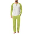 thumbnail image 3 of OIOLOYJM Men's Pajama Sets Casual Raglan Long Sleeve Henley Shirts with Bottoms Sets Soft Comfy Lounge Breathable Sleepwear Fluorescent Green M, 3 of 6
