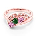 thumbnail image 2 of Gem Stone King 18K Rose Gold Plated Silver Green Nano Emerald and Pink Moissanite and White Created Sapphire Engagement Ring for Women (0.96 Cttw, Gemstone May Birthstone, Heart Shape 4MM, Size 9), 2 of 4