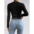 thumbnail image 5 of Women'S Waffle Knit Tops Long Sleeve Shirts Casual Slim Fitted Crew Neck Pullover Shirts Black S, 5 of 6