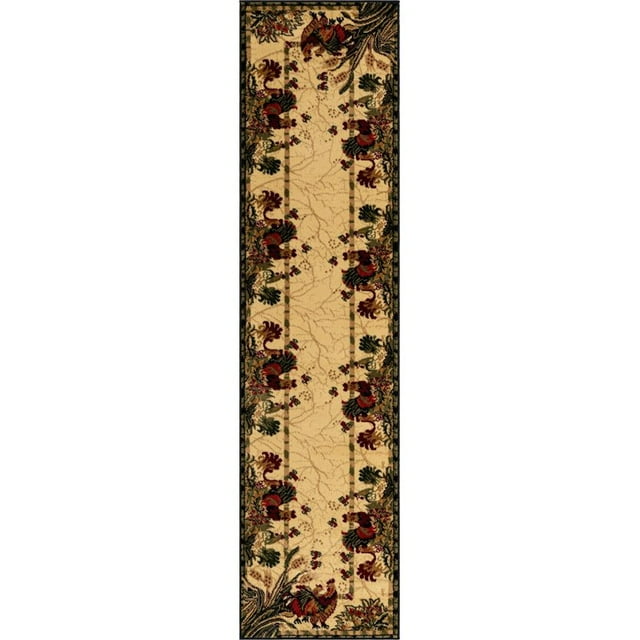 Unique Loom Barnyard Rooster Design Area Rug 2' x 8' Runner Ivory/Olive