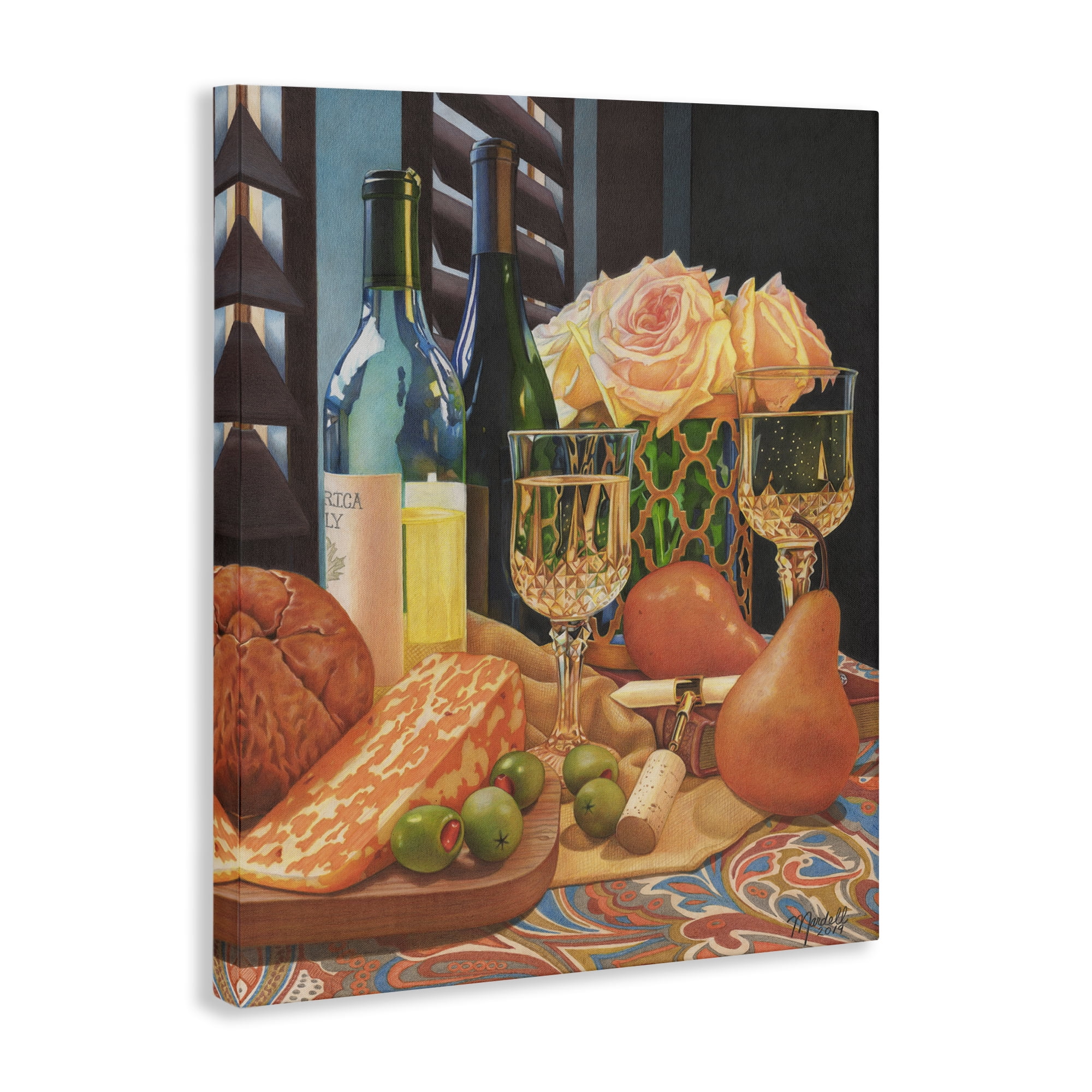 Stupell Industries Romantic Wine & Cheese Food & Beverage Painting Gallery Wrapped Canvas Art Print Wall Art, 24 x 30