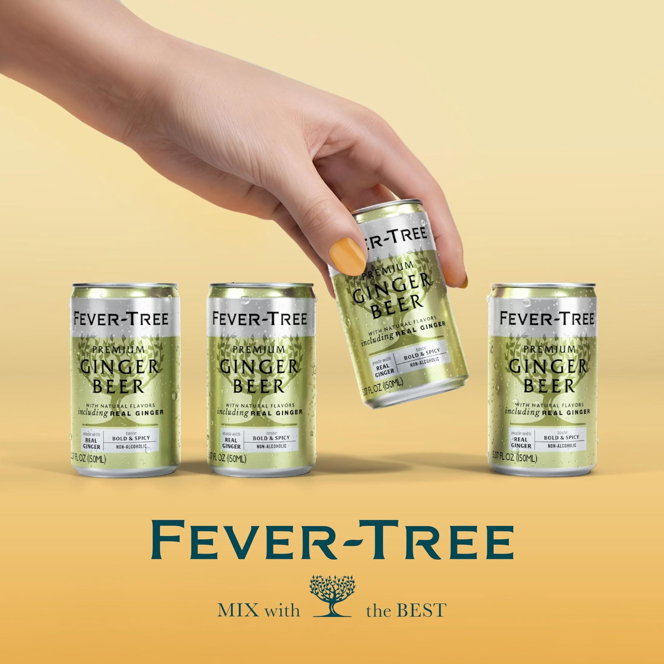 Fever-Tree Premium Ginger Beer , 8 Pack, 150 ML Aluminum Cans, 0% ABV