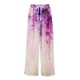 thumbnail image 4 of Hawaiian Print Palazzo Pants for Women Elastic High Waist Wide Leg Flowy Beach Trousers with Pockets Purple 2XL, 4 of 7