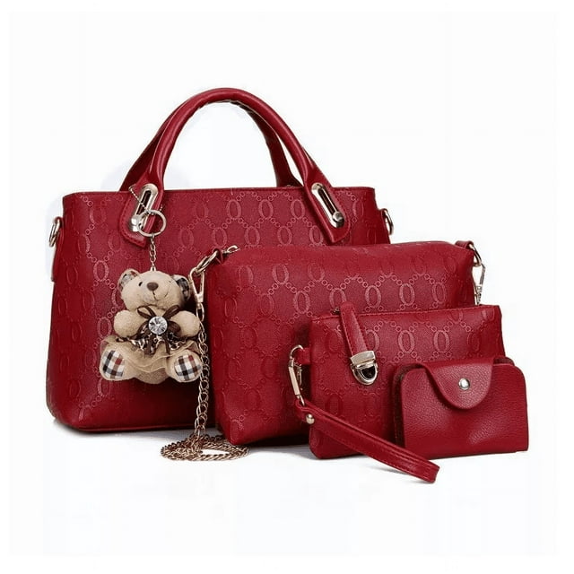 Set 4 Bolsas Mujer Labg Moda Dama Crossbody Cosmetiquera Correa Rojo