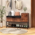 thumbnail image 2 of Gymax Entryway Bench Shoe Bench w/ Flip Top Box & 2 Door Cabinets PVC Seat Cushion, 2 of 9