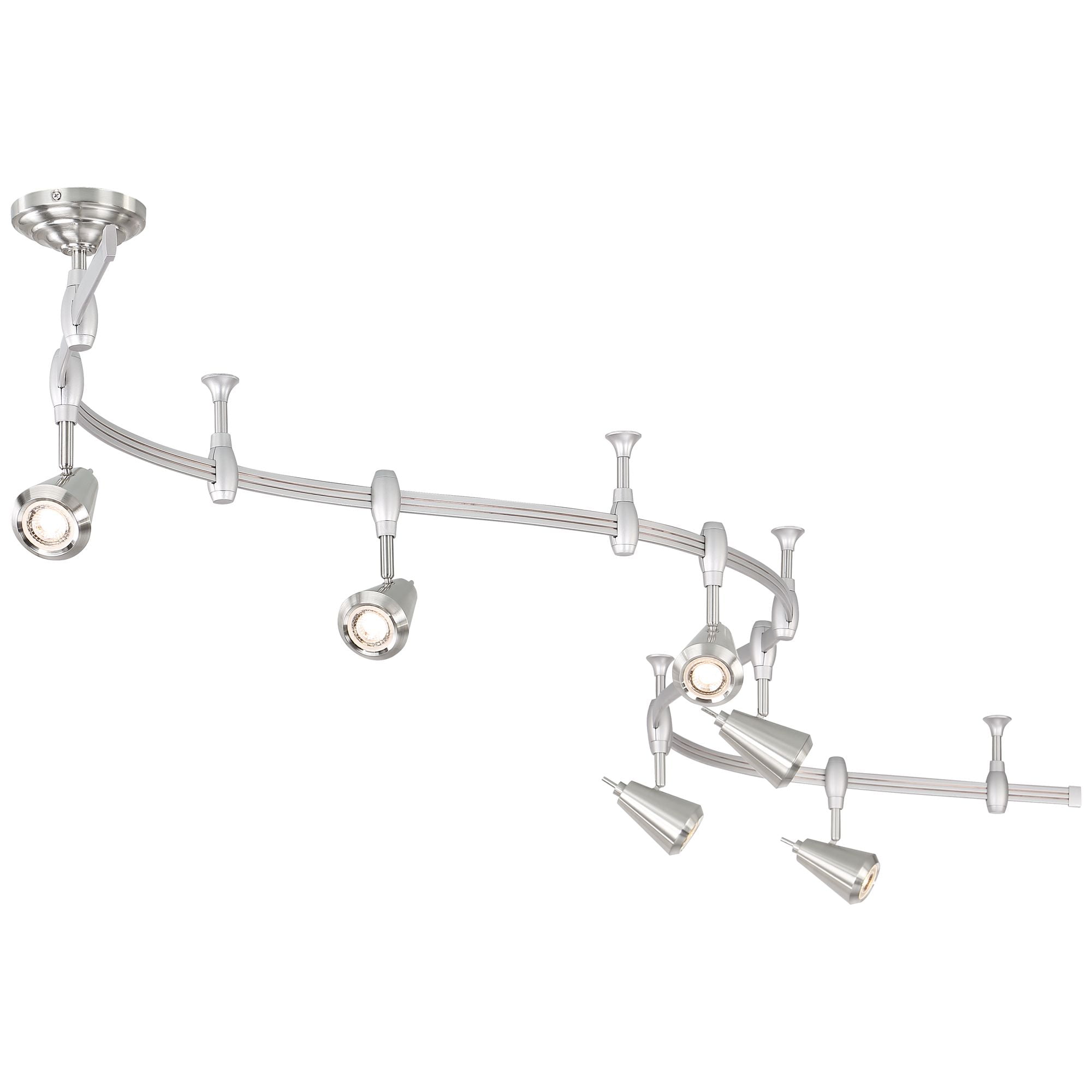 Pro Track Ali 6-Light Heads LED Ceiling Track Light Fixture Kit Dimmable Monorail Brushed Nickel Finish Modern Kitchen 108" Wide