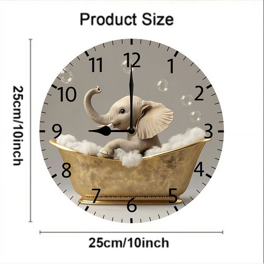 Soliyoahee Funny Cute Kitten Relaxing in Bathtub Wooden Round Bathroom Clock 10inch Small Wall Clock Silent No Tick Battery Operated for Farmhouse Wall Decor