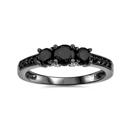 1 1/5ct Black Treated Diamond 3 Stone Engagement Annivesary Ring 10K Black