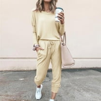 Aloohaidyvio Blouse Women ,2Pc Women Pure Color Suit Long Sleeve Leisure Pocket Home Sweatpants Sets