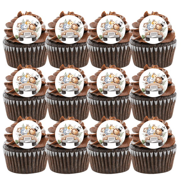 Animals Baby Shower Safari 12 - 2 inch Cookie Cupcake Edible Frosting Photos Decoration Toppers